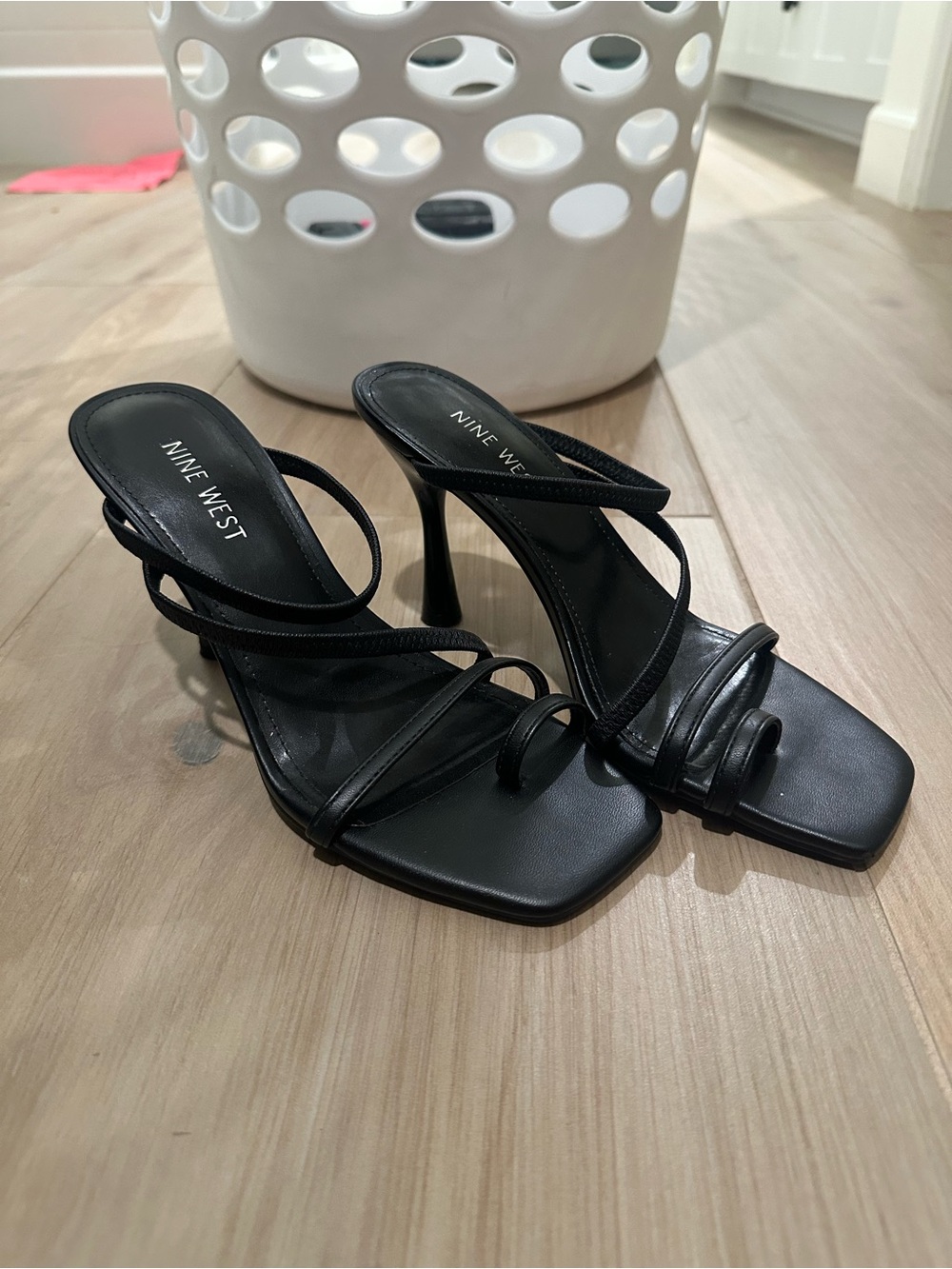 Nine West Black Strappy Square-Toe Stiletto Sandals